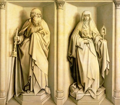 St. James the Great and St. Clare, predella panel from The Nuptials of the Virgin by Master of Flémalle